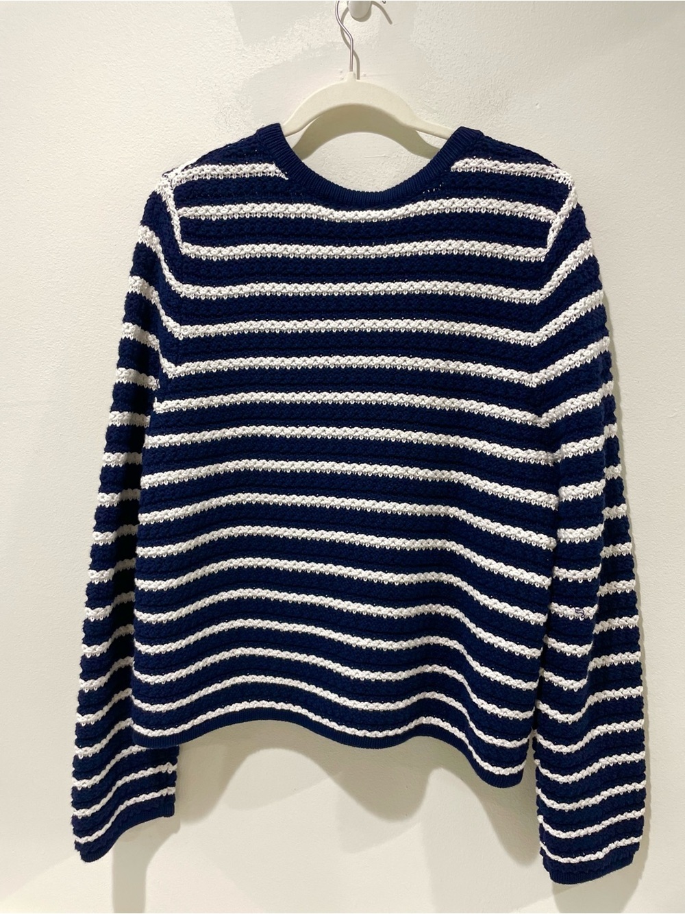 Gap Chunky Cardigan Sweater Navy White Striped Gold Buttons Fisherman Size XL - Picture 4 of 7